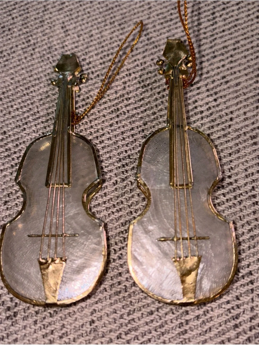 Gold & Capiz shell Violin or guitar? Ornament set of 2